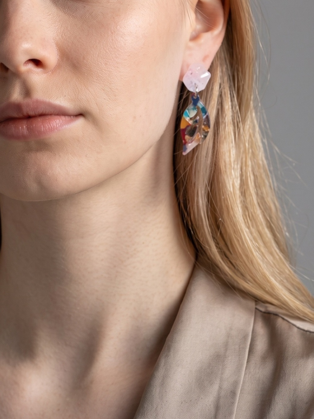 Handmade Multicolor Leaf Drop Earrings - White Top